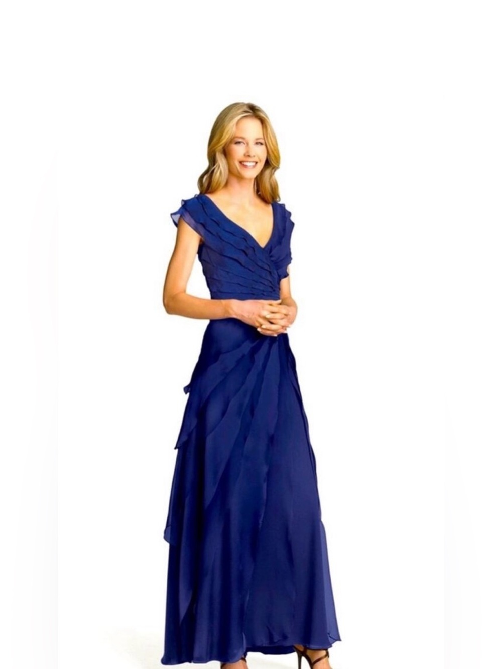 Silk Ruffle Tiered Midnight Blue/Navy Gown